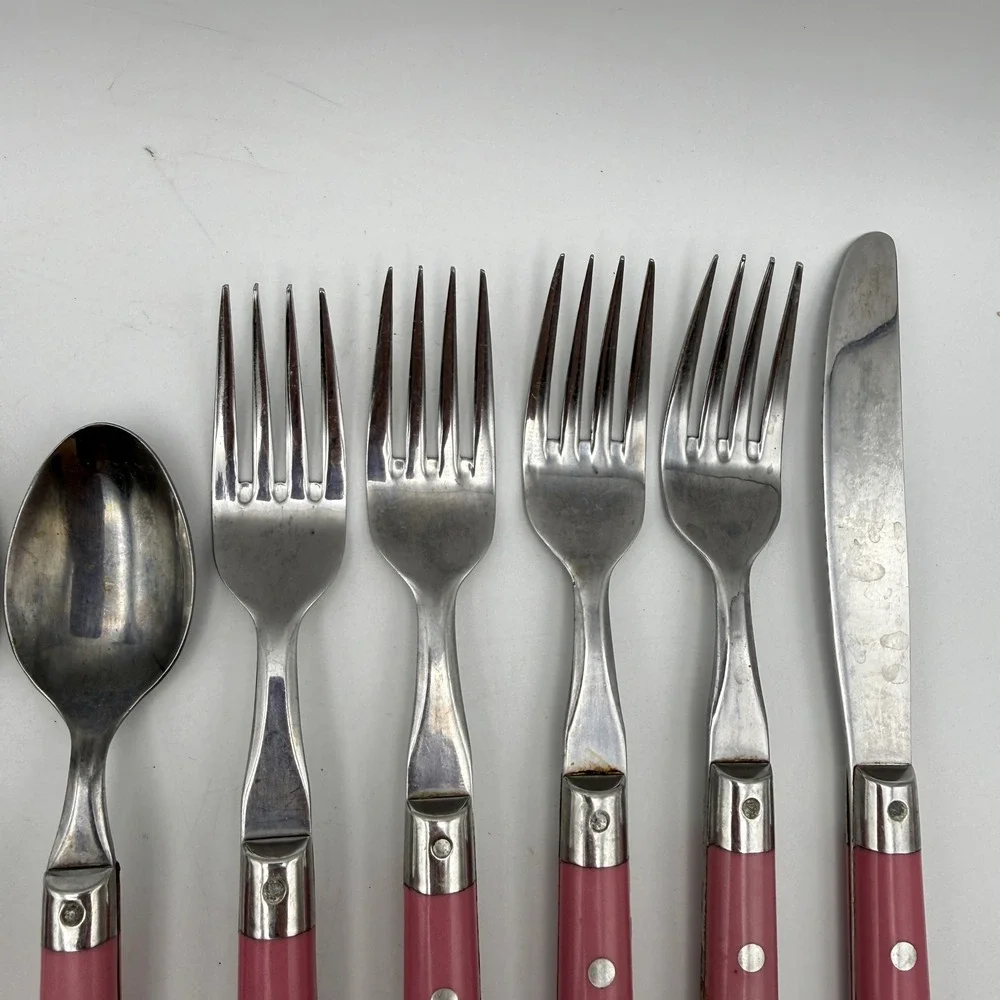 Interpur Flatware Set Mixed Pink Marmalade Goose Pattern Vintage Stainless Steel
